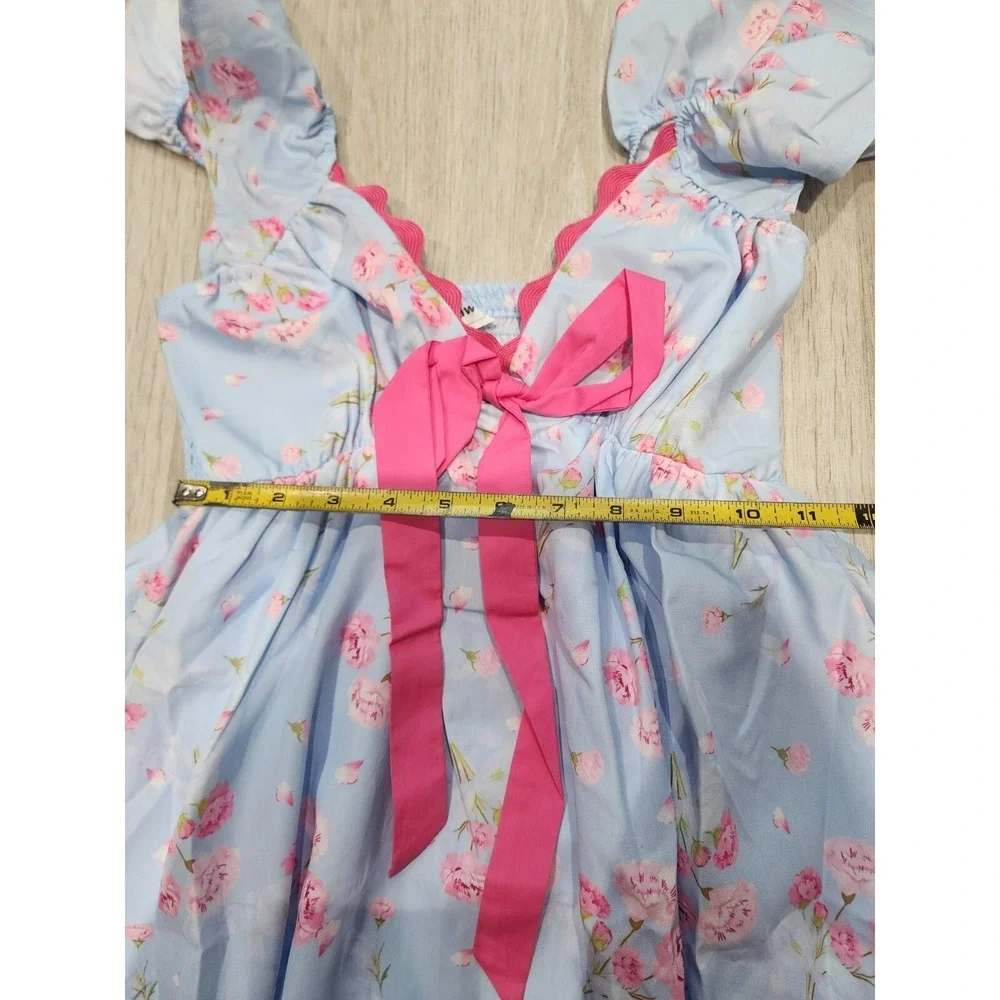 Rareraw Tutu Dress Girls S Sky Blue Pink Floral Flutter Polyester Off-Shoulder